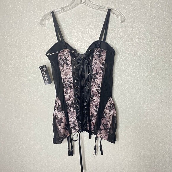 The Collection Escante Womens Black and Pink Lace Padded Lace Up Large Corset - Picture 6 of 13